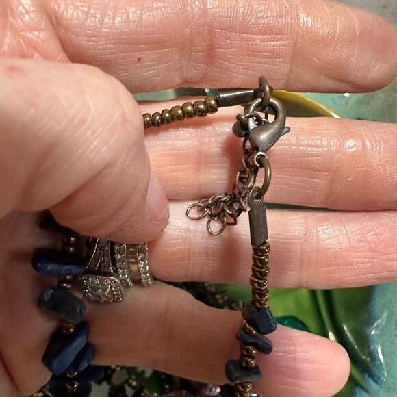 Handcrafted Triple Strand Genuine Gemstone & Lampwork Bead Multi Color Necklace - Picture 3 of 5